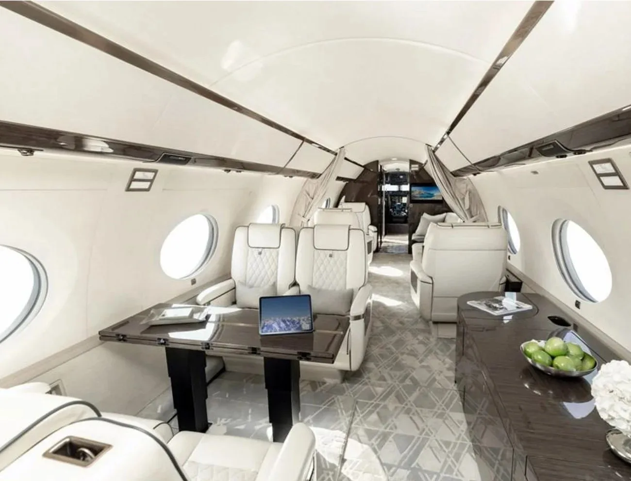Private jet cabin interior