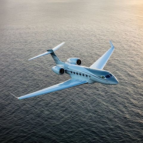 A jet in flight over open water